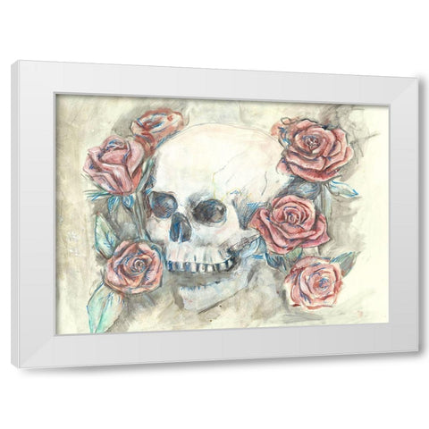 Skull and Roses White Modern Wood Framed Art Print by Bassani, Justine