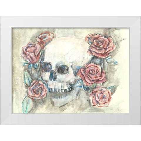 Skull and Roses White Modern Wood Framed Art Print by Bassani, Justine