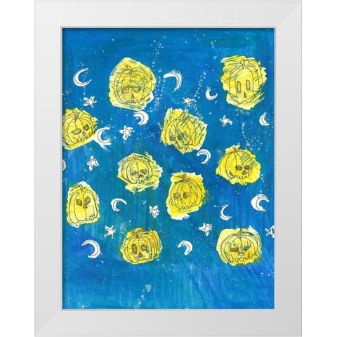 Glowing Pumpkins White Modern Wood Framed Art Print by Bassani, Justine