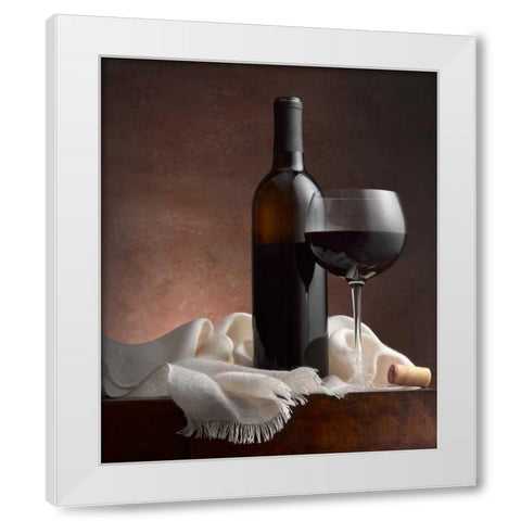 Red Wine And Cork White Modern Wood Framed Art Print by Seidman, Barry