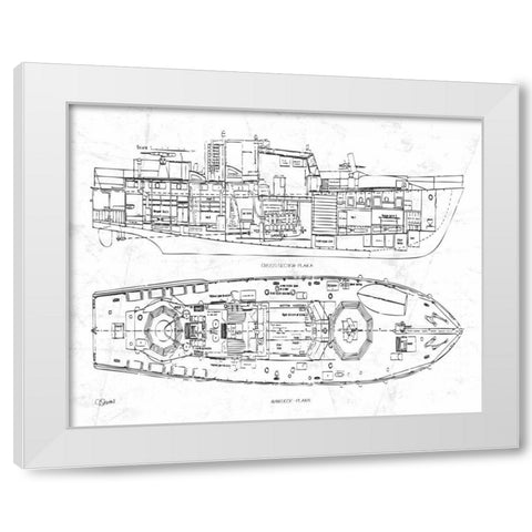 Boat Blueprint 1 wht White Modern Wood Framed Art Print by Stevens, Carole