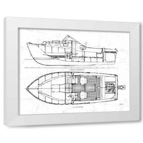 Boat Blueprint 2 wht White Modern Wood Framed Art Print by Stevens, Carole