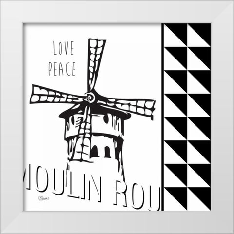 Love Peace White Modern Wood Framed Art Print by Stevens, Carole