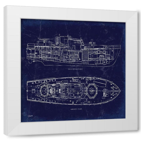 Boat Blueprint 1 White Modern Wood Framed Art Print by Stevens, Carole