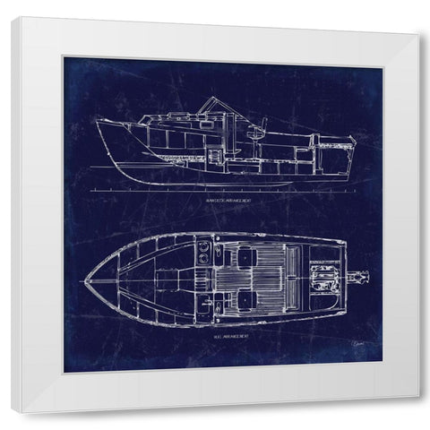 Boat Blueprint 2 White Modern Wood Framed Art Print by Stevens, Carole