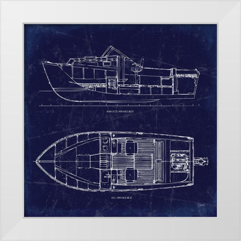 Boat Blueprint 2 White Modern Wood Framed Art Print by Stevens, Carole