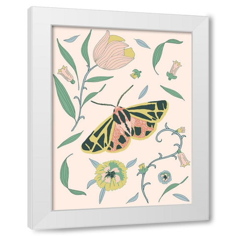 Botanical Tiger Moth White Modern Wood Framed Art Print by Sweet Melody Designs