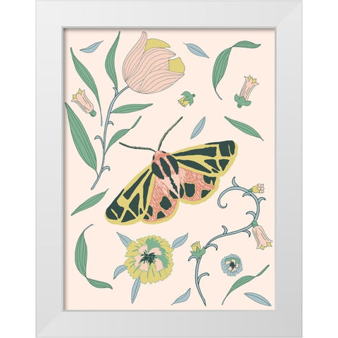 Botanical Tiger Moth White Modern Wood Framed Art Print by Sweet Melody Designs