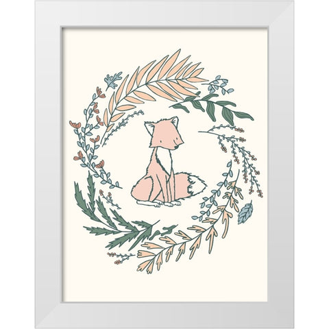 Fox Laurels White Modern Wood Framed Art Print by Sweet Melody Designs