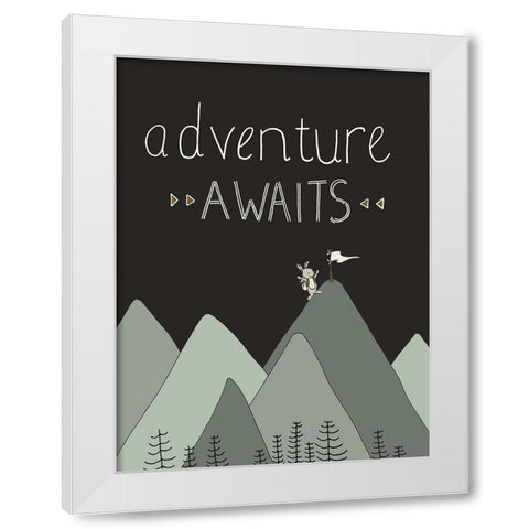 Bunny Adventure Awaits White Modern Wood Framed Art Print by Sweet Melody Designs