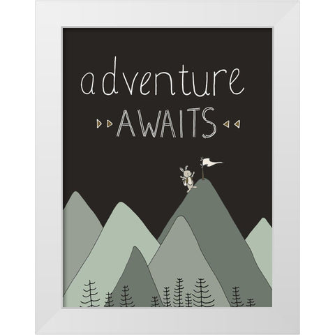 Bunny Adventure Awaits White Modern Wood Framed Art Print by Sweet Melody Designs