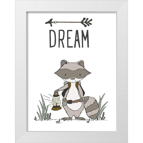 Raccoon Dream White Modern Wood Framed Art Print by Sweet Melody Designs