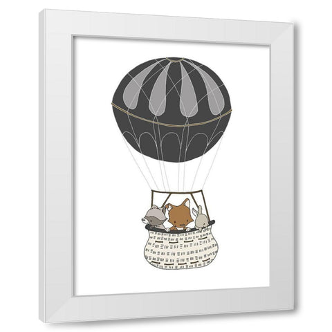 Woodland Hot Air Balloon 1 White Modern Wood Framed Art Print by Sweet Melody Designs