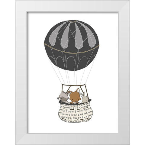 Woodland Hot Air Balloon 1 White Modern Wood Framed Art Print by Sweet Melody Designs