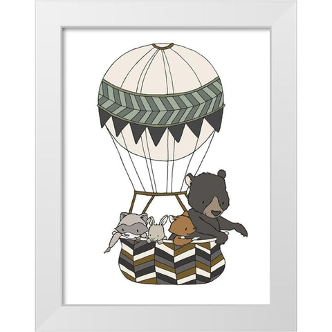 Woodland Hot Air Balloon 2 White Modern Wood Framed Art Print by Sweet Melody Designs