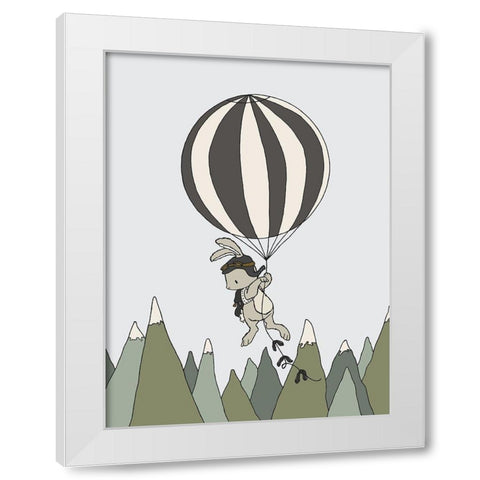 Bunny Balloon Adventure White Modern Wood Framed Art Print by Sweet Melody Designs