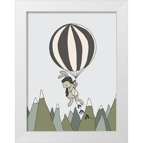Bunny Balloon Adventure White Modern Wood Framed Art Print by Sweet Melody Designs