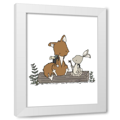 Fox Bunny Lets Be Adventurers White Modern Wood Framed Art Print by Sweet Melody Designs