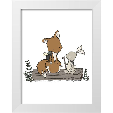Fox Bunny Lets Be Adventurers White Modern Wood Framed Art Print by Sweet Melody Designs