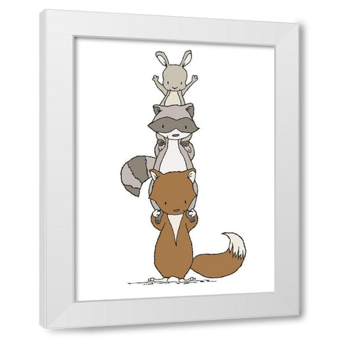 Woodland Animal Stack White Modern Wood Framed Art Print by Sweet Melody Designs