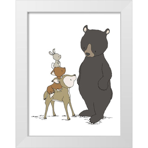 Woodland Beary Nice To Meet You White Modern Wood Framed Art Print by Sweet Melody Designs
