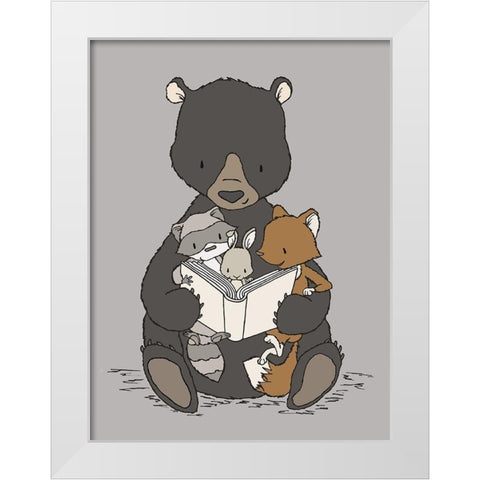 Woodland Story Time White Modern Wood Framed Art Print by Sweet Melody Designs