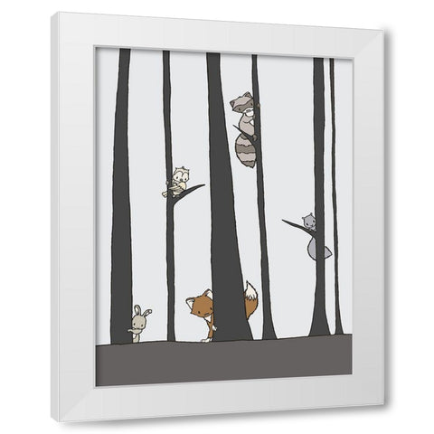 Woodland Peek A Boo White Modern Wood Framed Art Print by Sweet Melody Designs