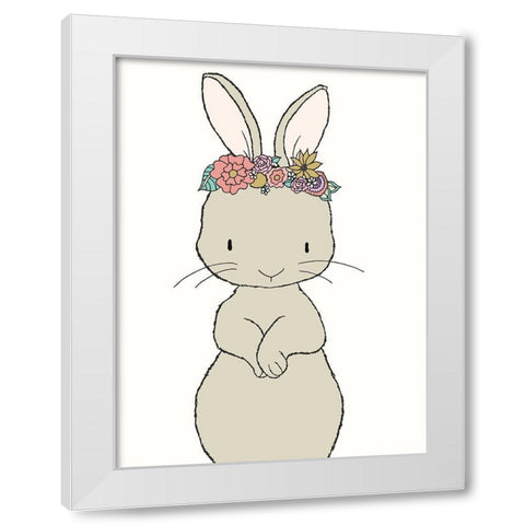 Bunny Floral Crown White Modern Wood Framed Art Print by Sweet Melody Designs
