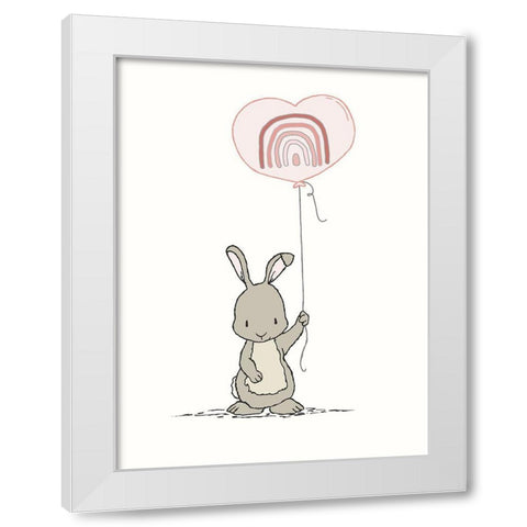 Bunny Heart Balloon White Modern Wood Framed Art Print by Sweet Melody Designs