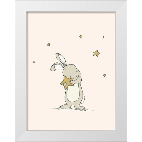 Bunny Holds A Star White Modern Wood Framed Art Print by Sweet Melody Designs