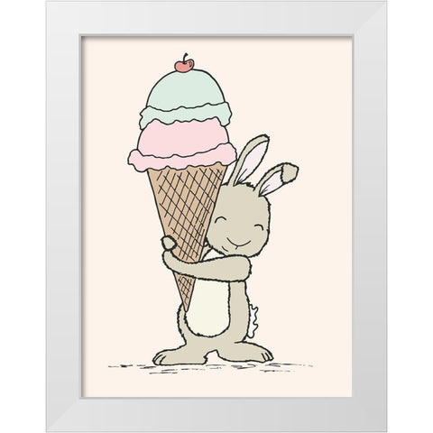 Bunny Ice Cream White Modern Wood Framed Art Print by Sweet Melody Designs