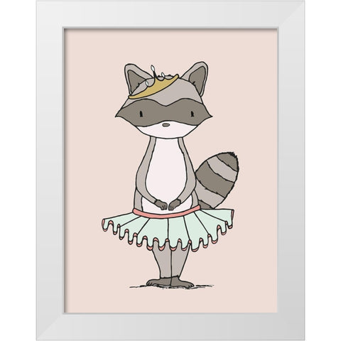 Raccoon Princess White Modern Wood Framed Art Print by Sweet Melody Designs