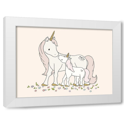 Unicorn Mama and Baby White Modern Wood Framed Art Print by Sweet Melody Designs