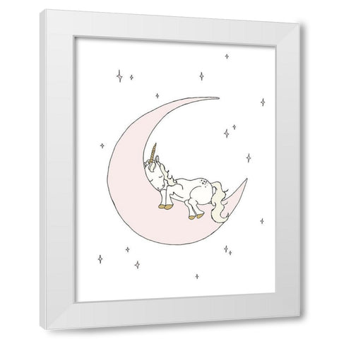 Unicorn Moon Dream White Modern Wood Framed Art Print by Sweet Melody Designs