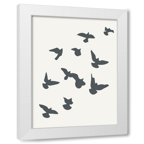 Simply Influenced Birds Abstract 2 White Modern Wood Framed Art Print by Sweet Melody Designs