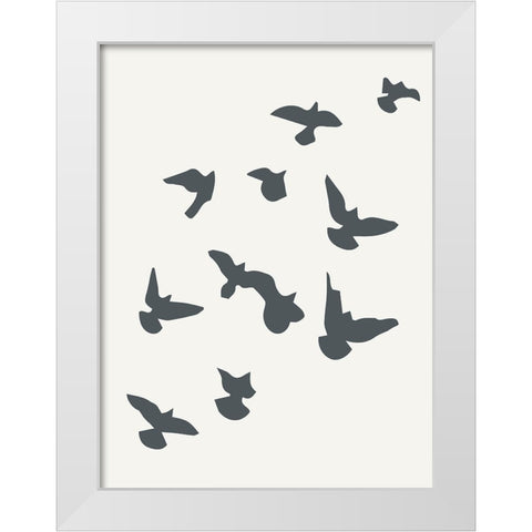 Simply Influenced Birds Abstract 2 White Modern Wood Framed Art Print by Sweet Melody Designs