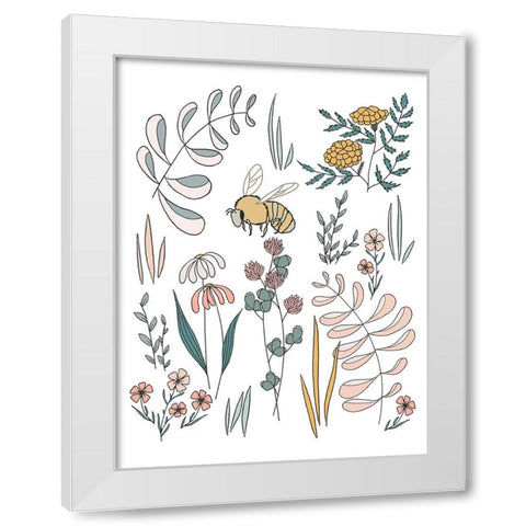 Bee Pollinator White Modern Wood Framed Art Print by Sweet Melody Designs