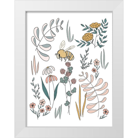 Bee Pollinator White Modern Wood Framed Art Print by Sweet Melody Designs