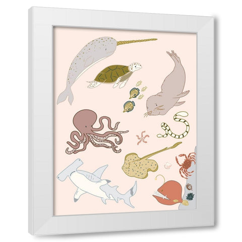 Sea Creatures White Modern Wood Framed Art Print by Sweet Melody Designs
