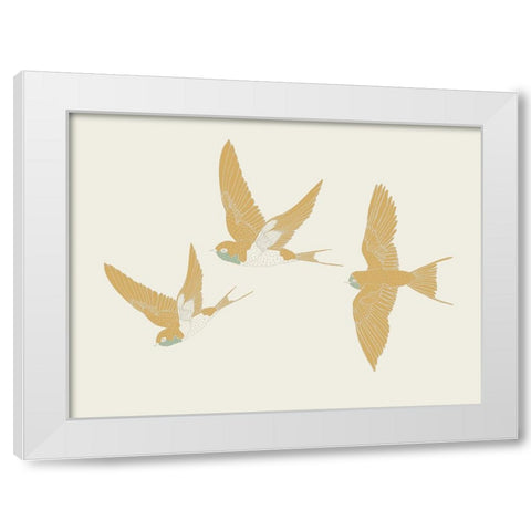 Golden Swallows White Modern Wood Framed Art Print by Sweet Melody Designs