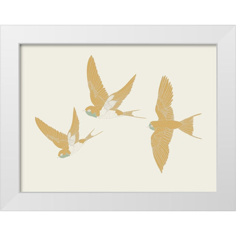 Golden Swallows White Modern Wood Framed Art Print by Sweet Melody Designs