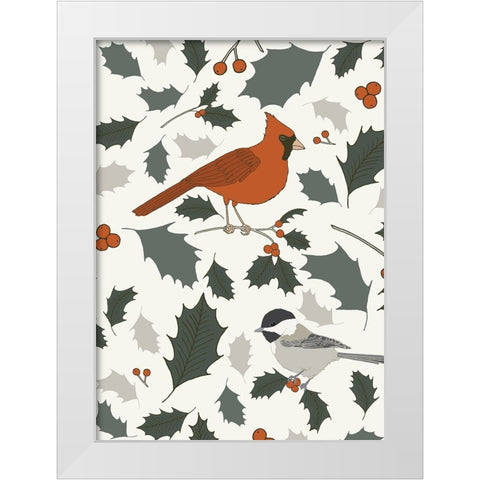 Winter Birds White Modern Wood Framed Art Print by Sweet Melody Designs