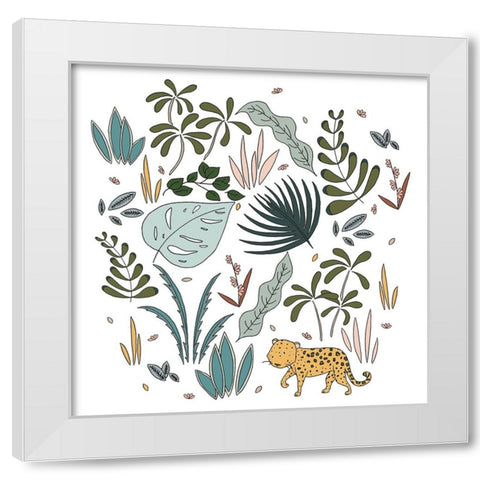 Botanical Jungle Leopard White Modern Wood Framed Art Print by Sweet Melody Designs