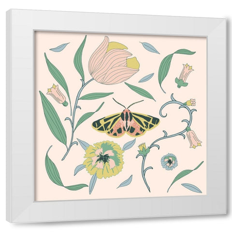 Botanical Tiger Moth White Modern Wood Framed Art Print by Sweet Melody Designs