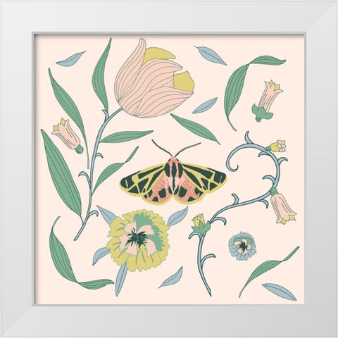 Botanical Tiger Moth White Modern Wood Framed Art Print by Sweet Melody Designs