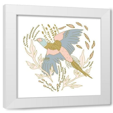 Pheasant Flushed White Modern Wood Framed Art Print by Sweet Melody Designs