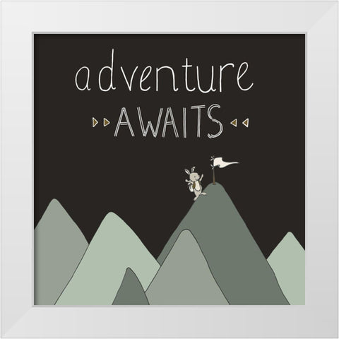 Bunny Adventure Awaits White Modern Wood Framed Art Print by Sweet Melody Designs