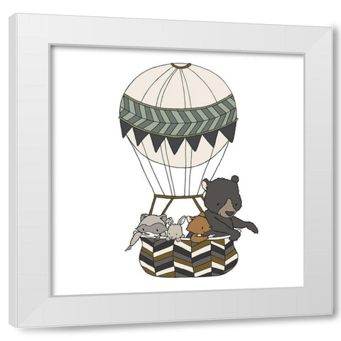 Woodland Hot Air Balloon 2 White Modern Wood Framed Art Print by Sweet Melody Designs