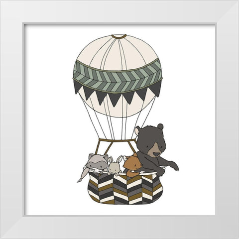 Woodland Hot Air Balloon 2 White Modern Wood Framed Art Print by Sweet Melody Designs