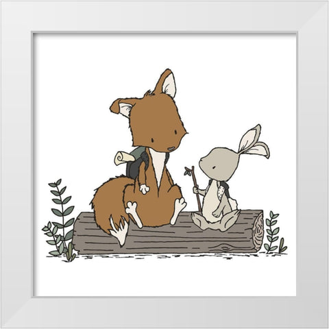 Fox Bunny Lets Be Adventurers White Modern Wood Framed Art Print by Sweet Melody Designs